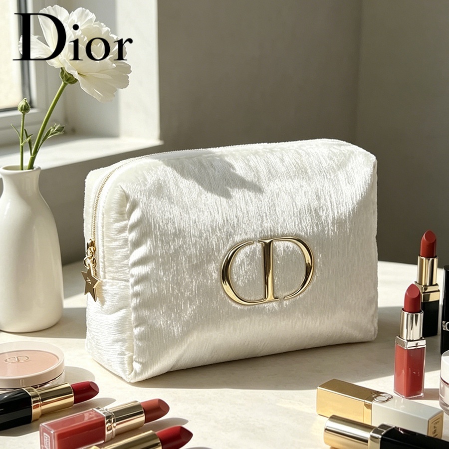 Women'S Fashion Essentials - Dior’s Bag White Velvet Travel Cosmetic