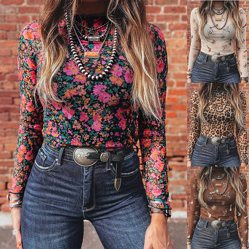 Women Fashion Blouse - Women's Autumn Mesh Turtleneck Slim Fit