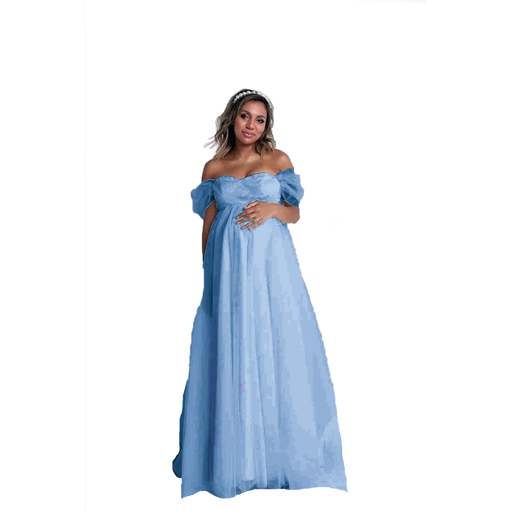 Women Fashion Photoshoot - Fashion Pregnant Women Strapless Maternity Dress