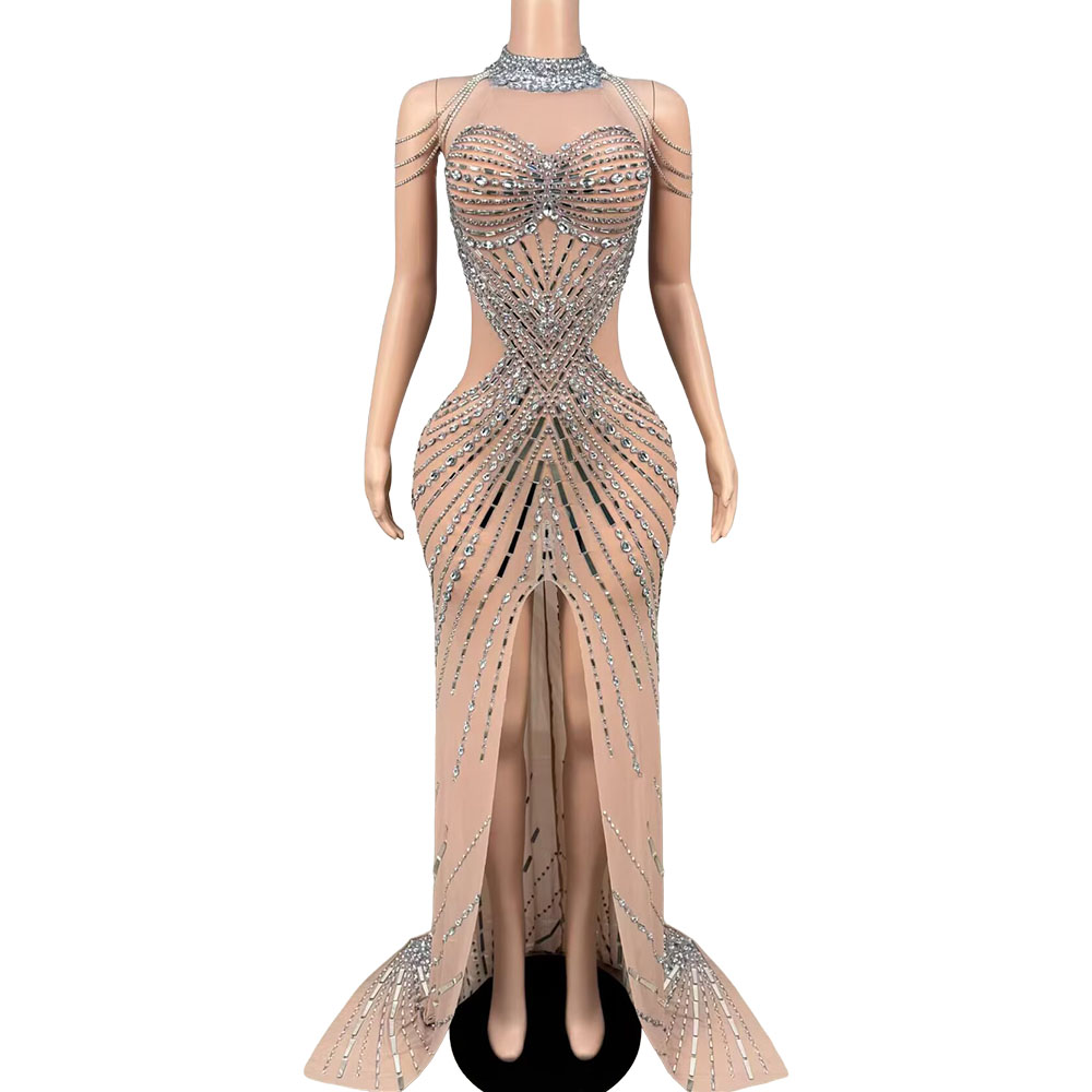Women Fashion Photoshoot - Luxury Fashion Sparkly Rhinestones Sheer Mesh