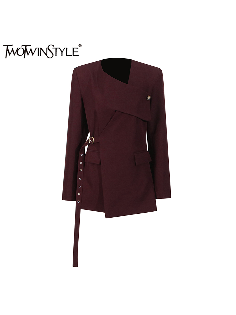 Velvet Blazer Women - TWOTWINSTYLE Solid Asymmetrical Chic Blazers For