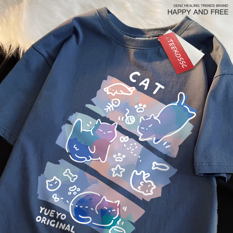Women Fashion Blouse - Fun Mischievous Cat Print Japanese Style