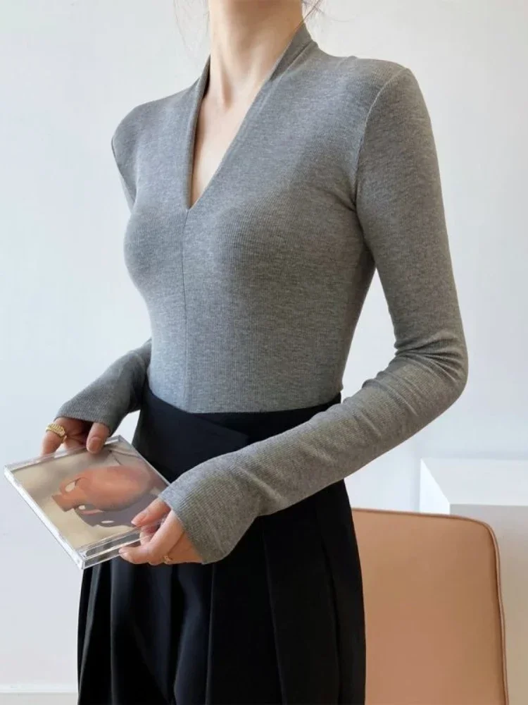 V-neck Slim Shirts Long Sleeve - Women Fashion Blouse recension och pris