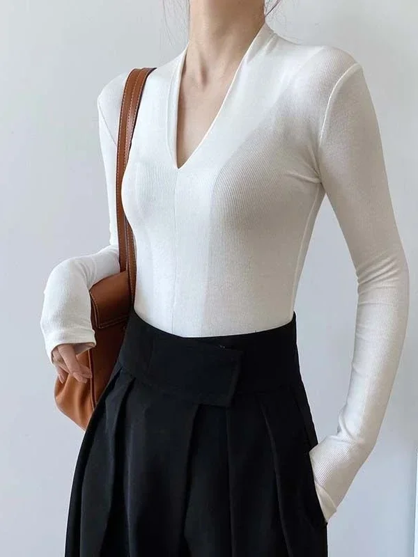 V-neck Slim Shirts Long Sleeve - Women Fashion Blouse recension och pris