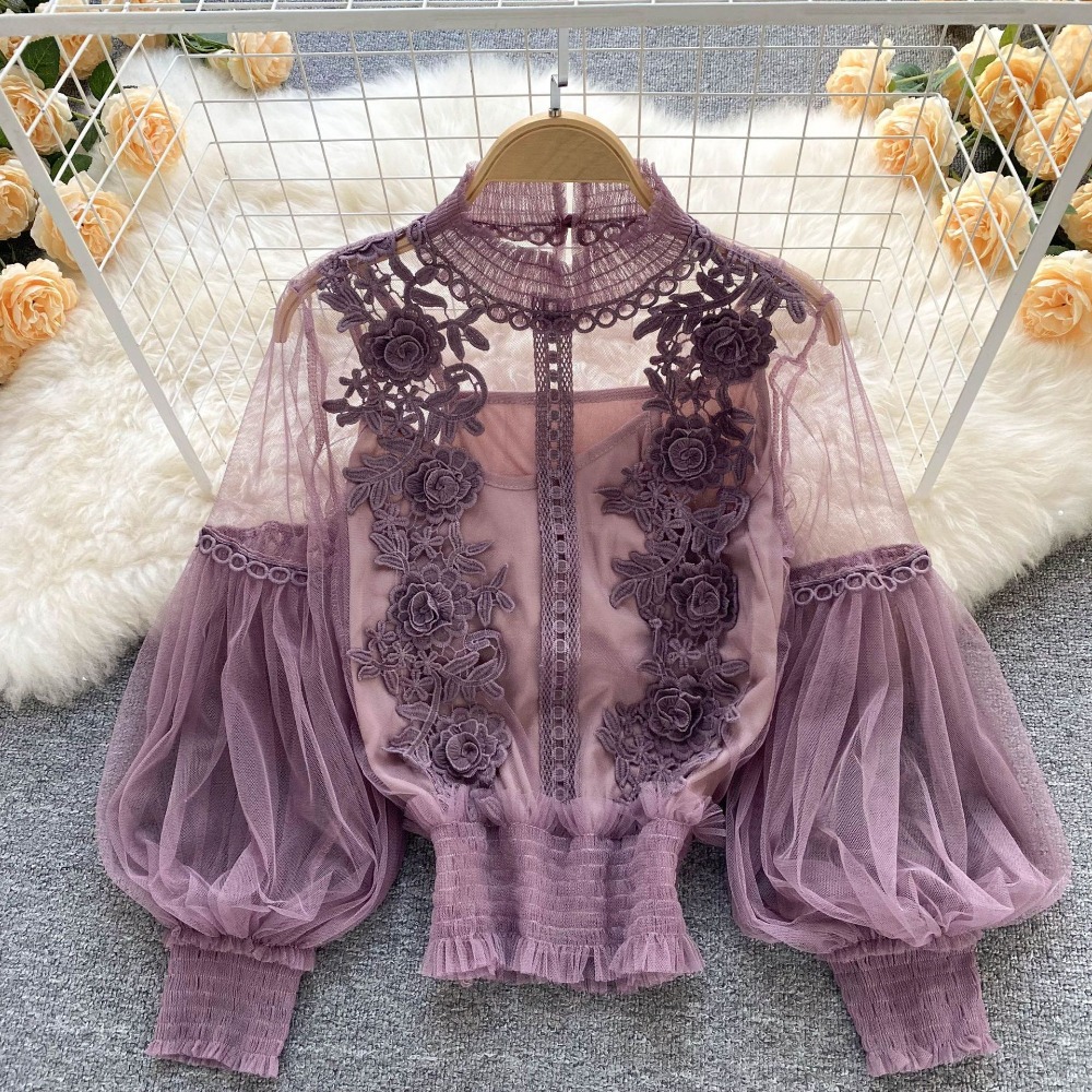 2Pcs/Set Lace Puff Long Sleeve - Women'S Fashion Essentials recension och pris
