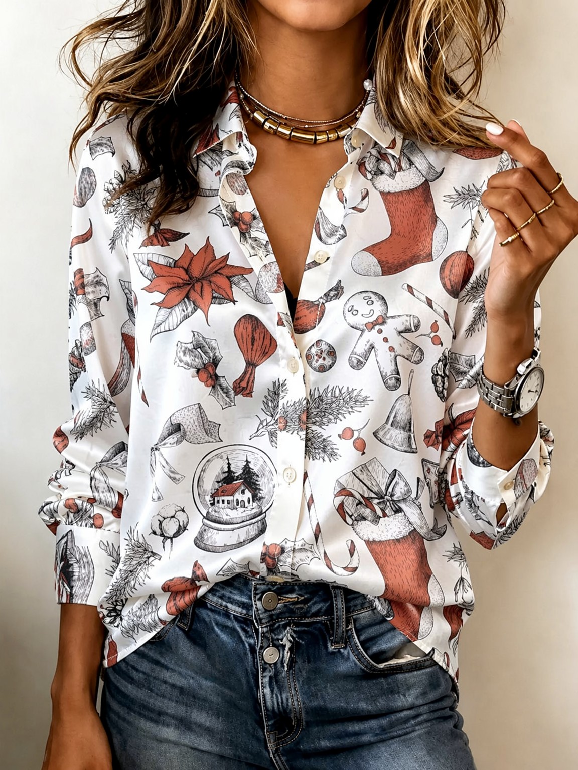 Soft Lapel Long Sleeve Satin B - Women Fashion Blouse recension och pris
