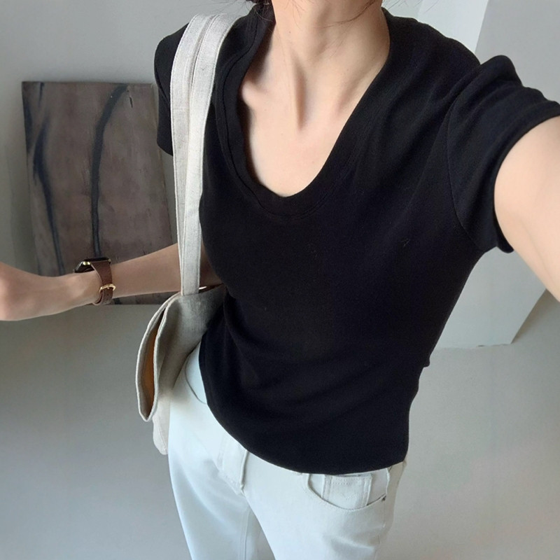 U-Neck Shoulder Short Sleeve T - Women Fashion Blouse recension och pris