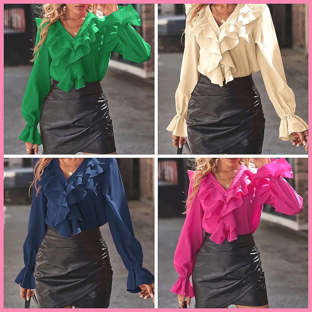 2025 Fashion V-Neck Ruffle Fla - Women Fashion Blouse recension och pris