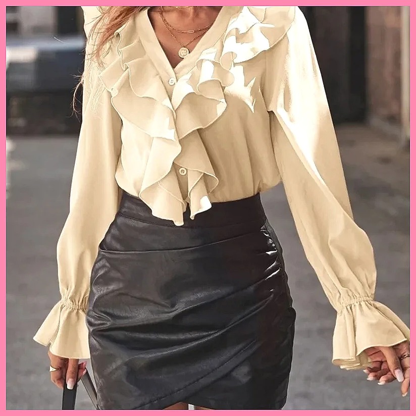 2025 Fashion V-Neck Ruffle Fla - Women Fashion Blouse recension och pris