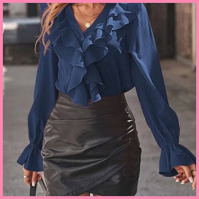 2025 Fashion V-Neck Ruffle Fla - Women Fashion Blouse recension och pris