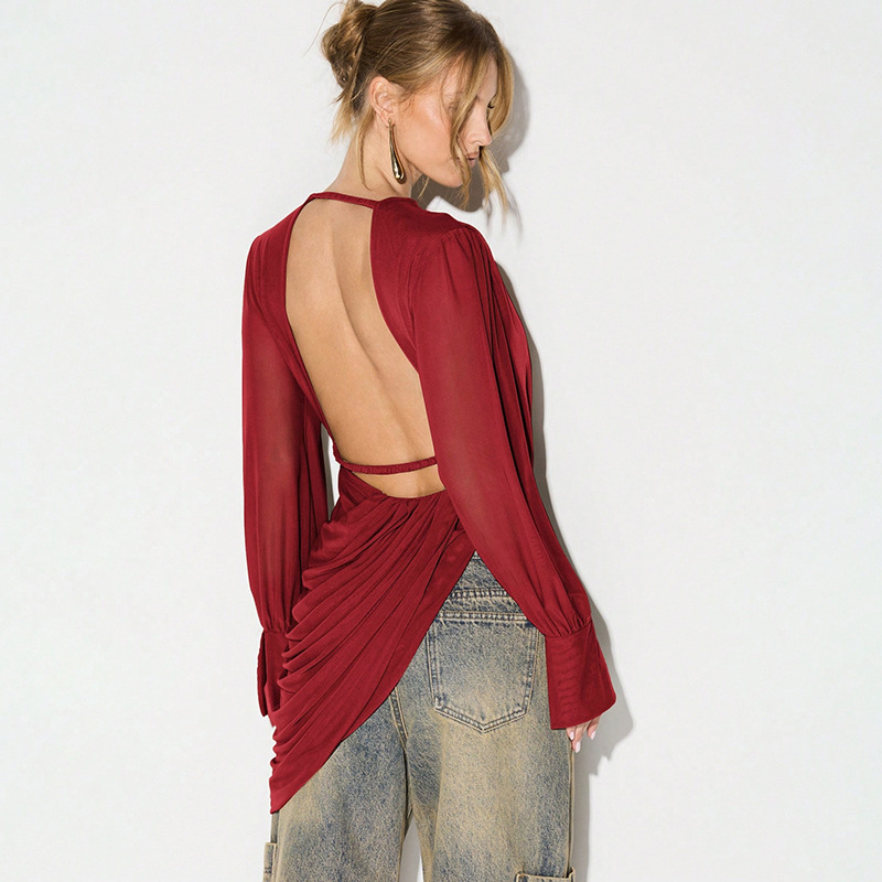 V Neck Mesh Tops Solid T Shirt - Women Fashion Blouse recension och pris