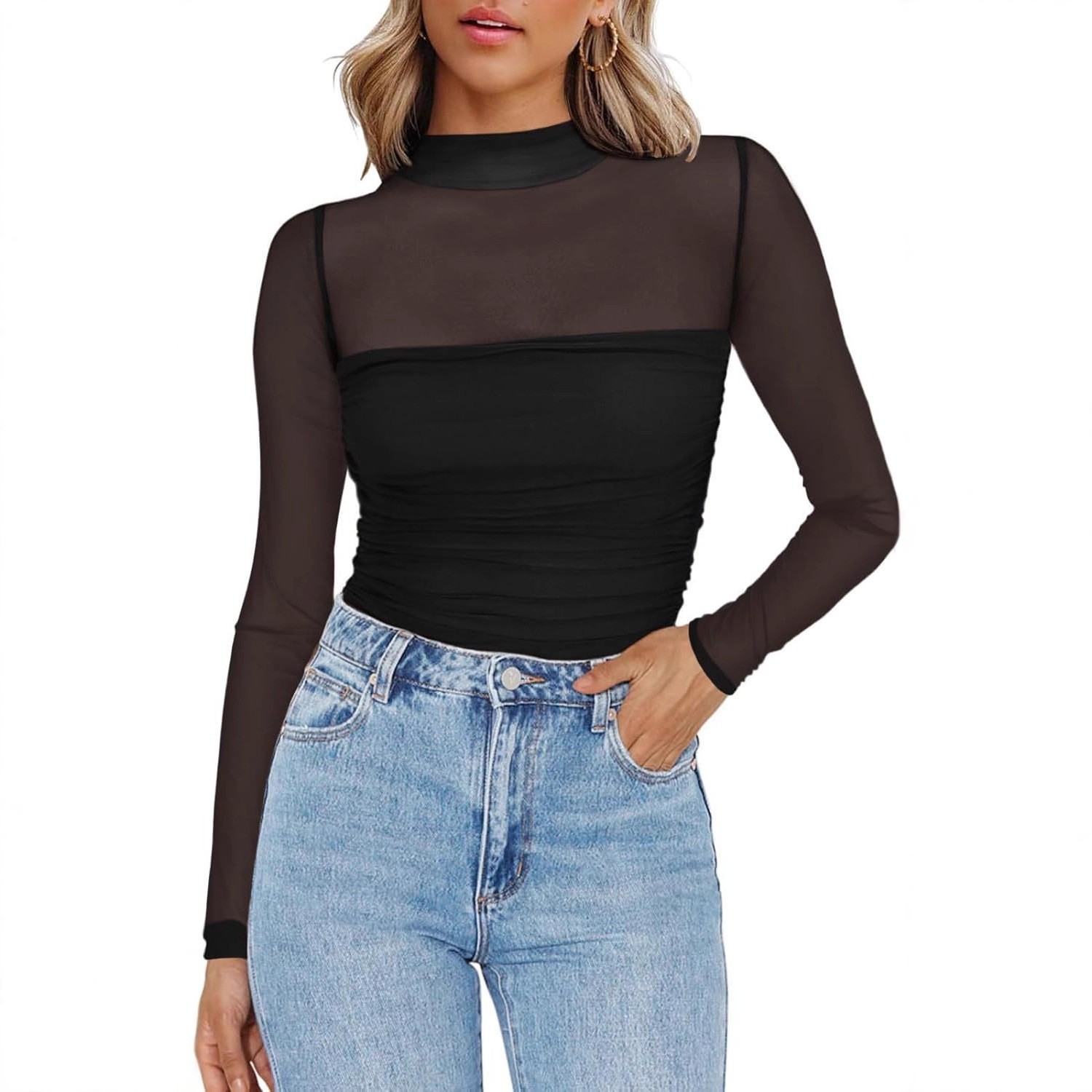 Women's Solid Color Sheer Mesh - Women Fashion Blouse recension och pris