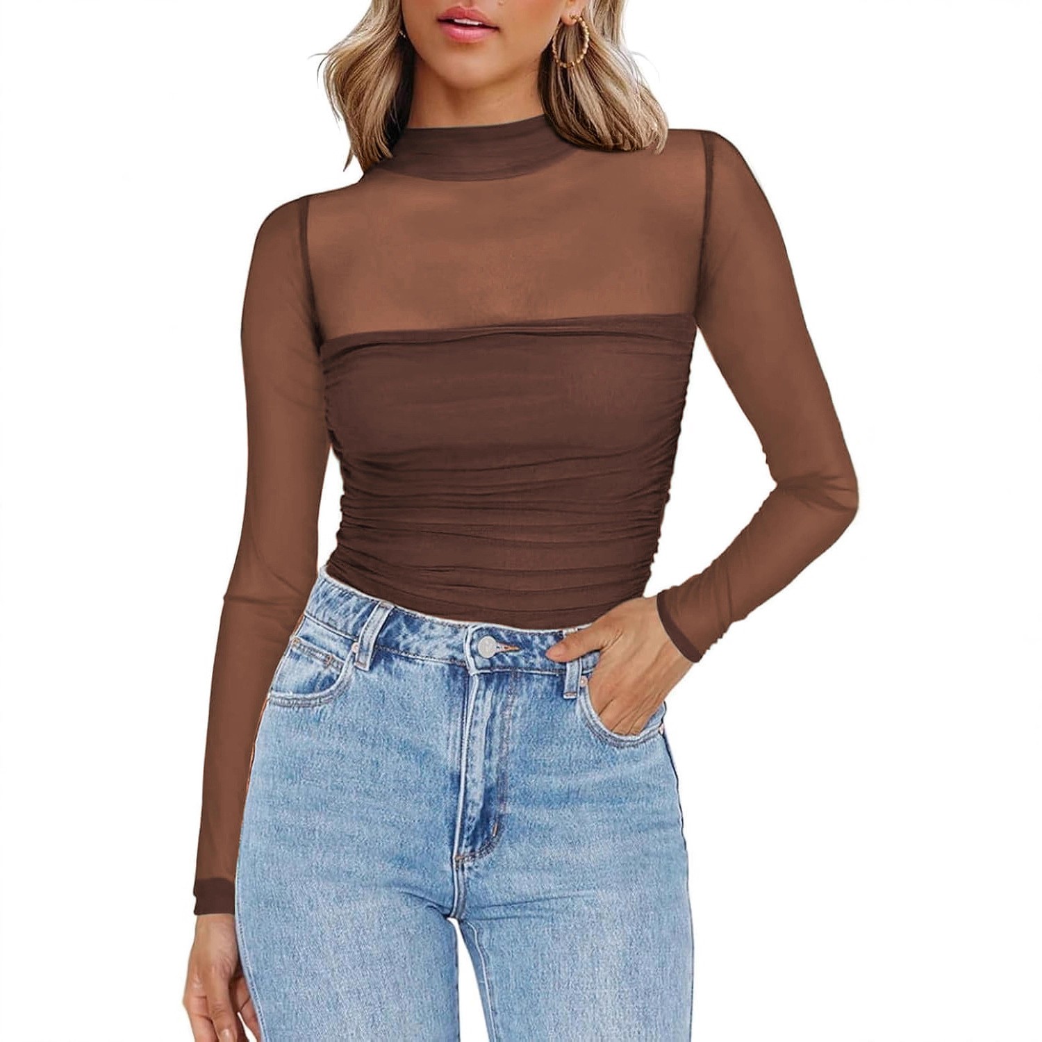 Women's Solid Color Sheer Mesh - Women Fashion Blouse recension och pris