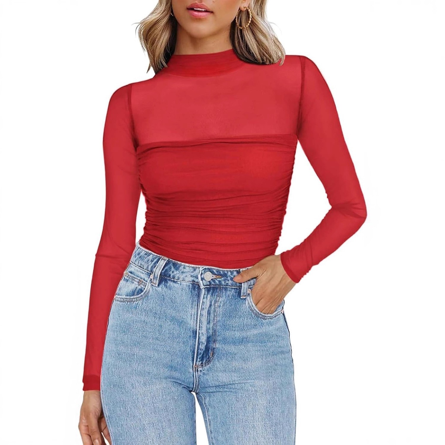 Women's Solid Color Sheer Mesh - Women Fashion Blouse recension och pris