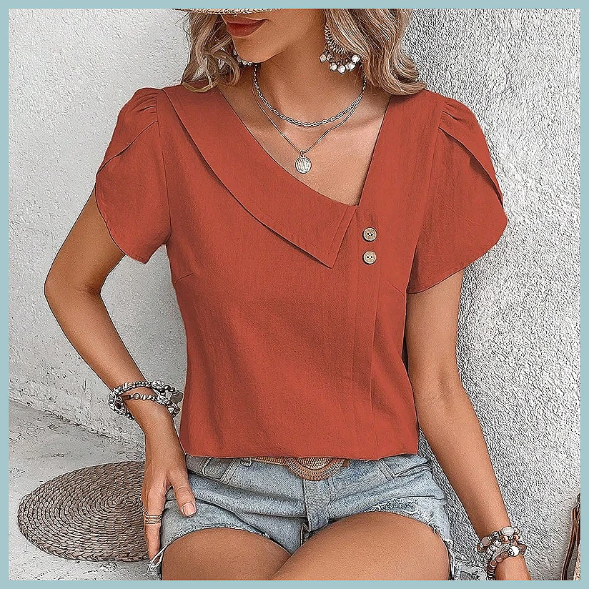 2024 Summer Vintage Solid Colo - Women Fashion Blouse recension och pris