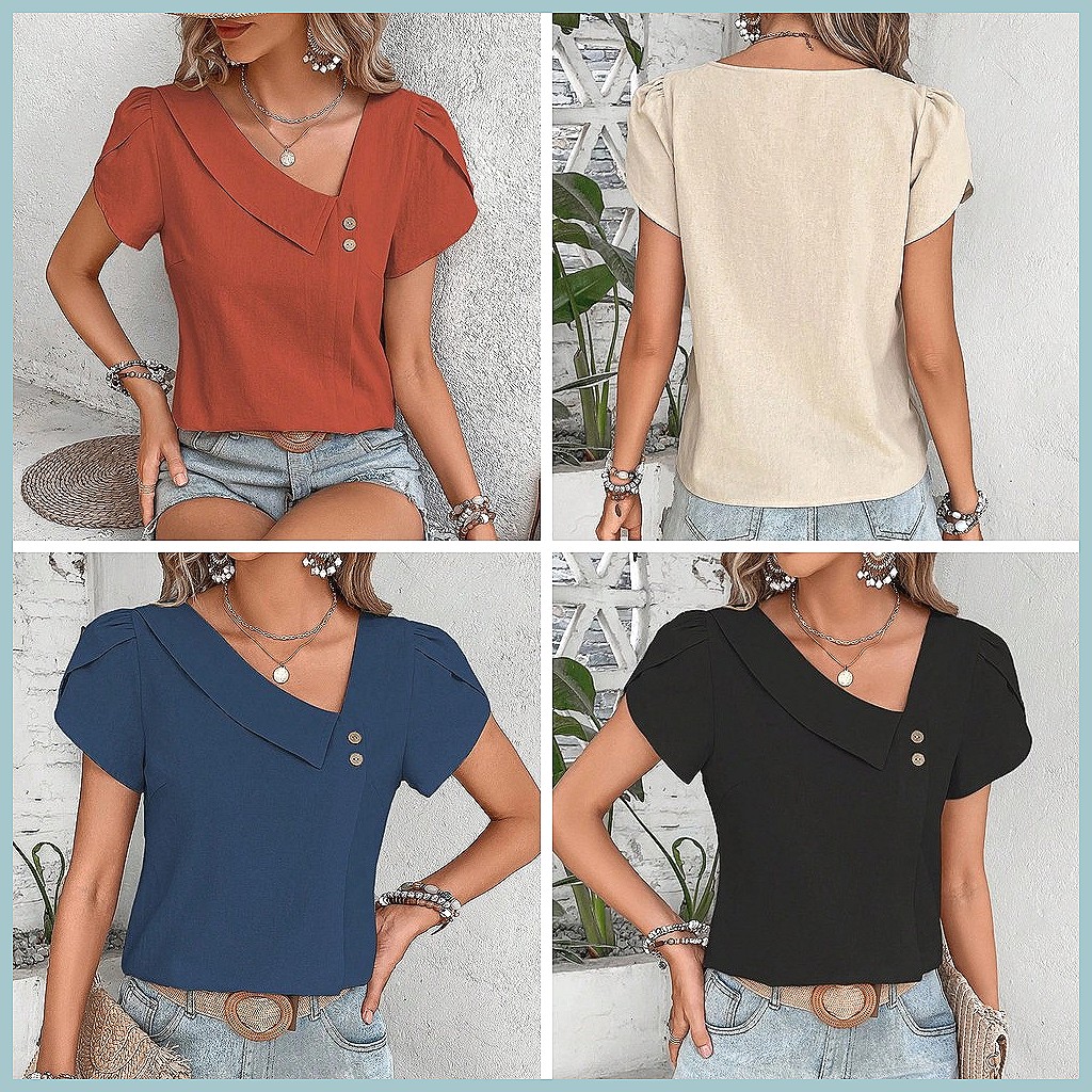 2024 Summer Vintage Solid Colo - Women Fashion Blouse recension och pris