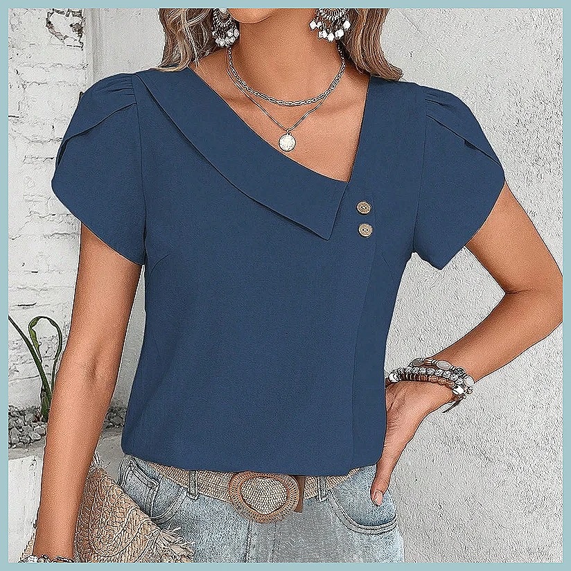 2024 Summer Vintage Solid Colo - Women Fashion Blouse recension och pris